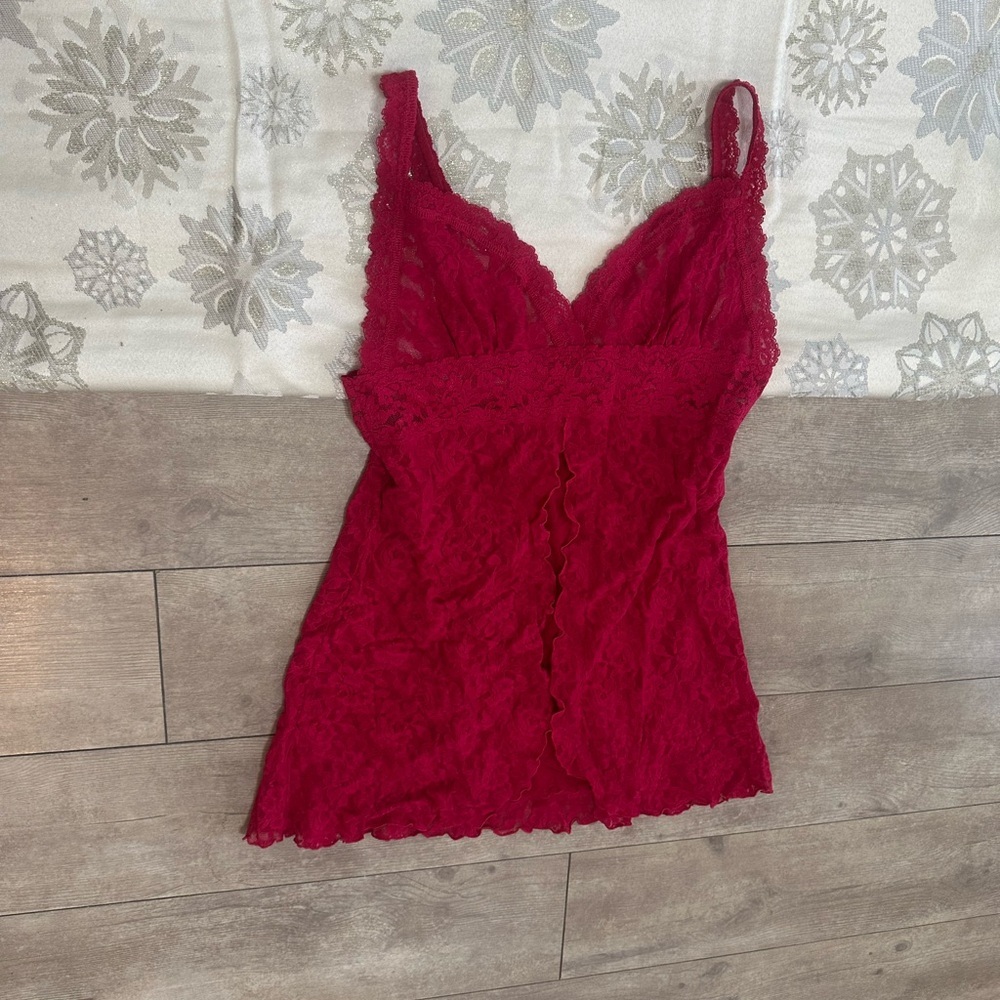Vintage 90s Hanky Panky Red Lingerie Rosette Lace Chemise Women’s Small Elegant — image 6 of 8